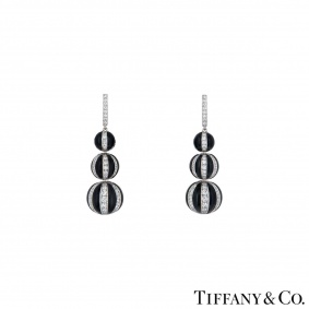 Tiffany & Co. Platinum Diamond and Black Jade Earrings